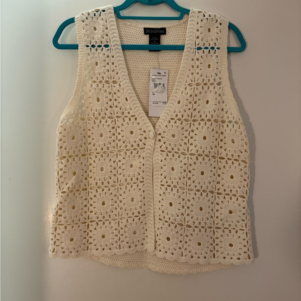 Elegant Cream Crochet Vest by Designs